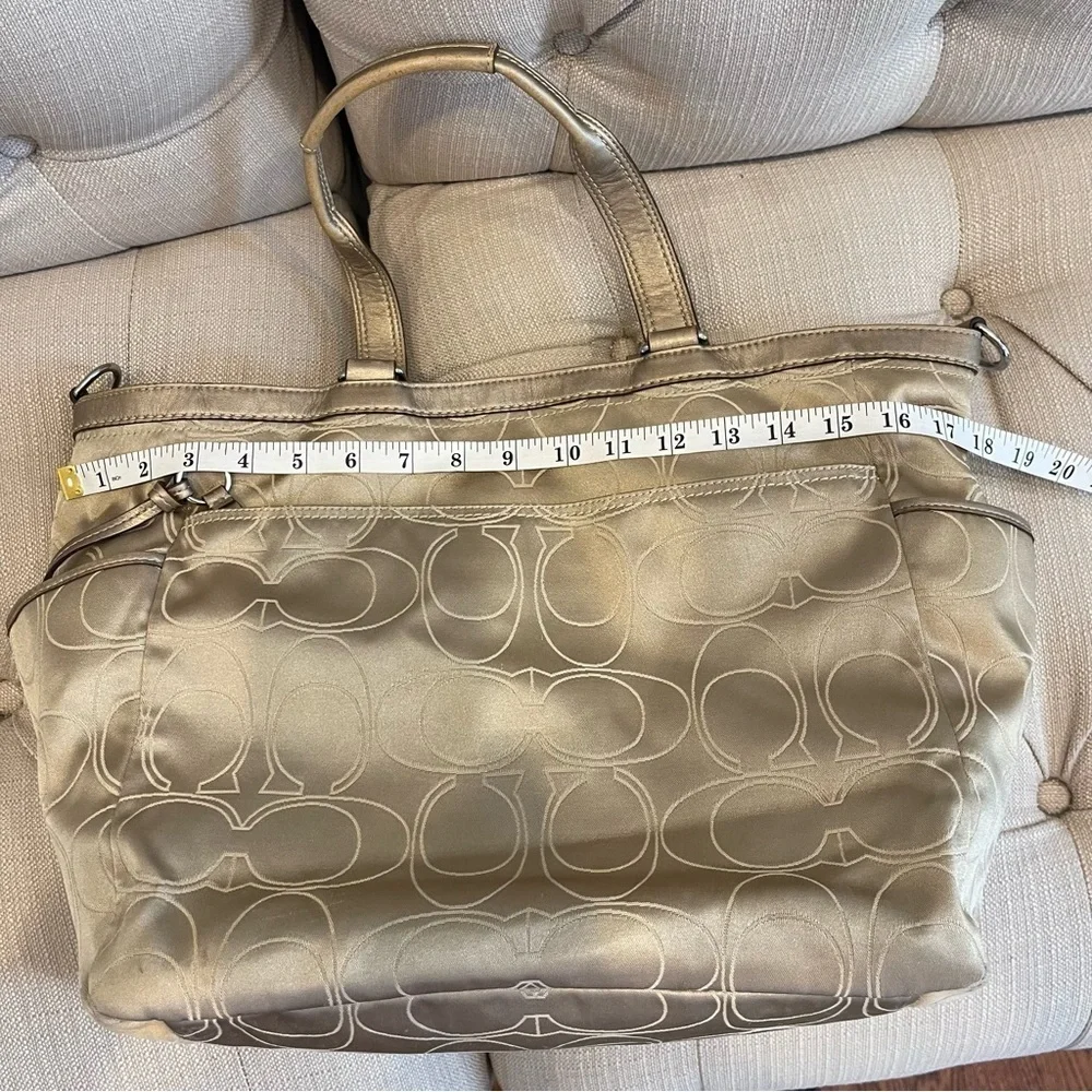 COACH Metallic Gold And Light khaki SIGNATURE Monogram TOTE Diaper Bag No strap